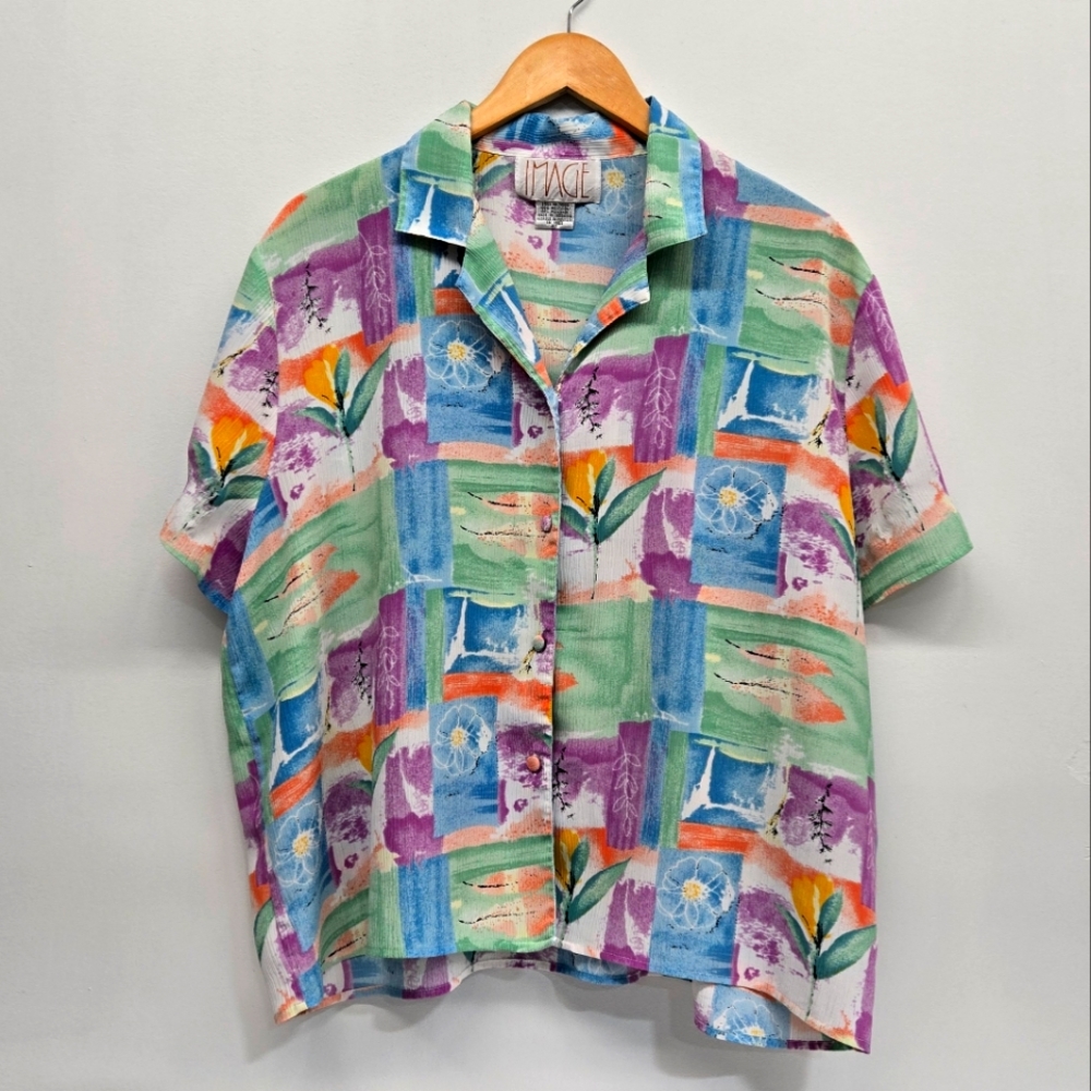 Vintage Womens Button Up Blouse Camp Shirt